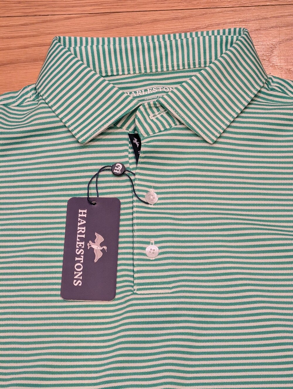 Harlestons Wentworth Performance Golf Polo Green White Stripe Tailored Fit Large